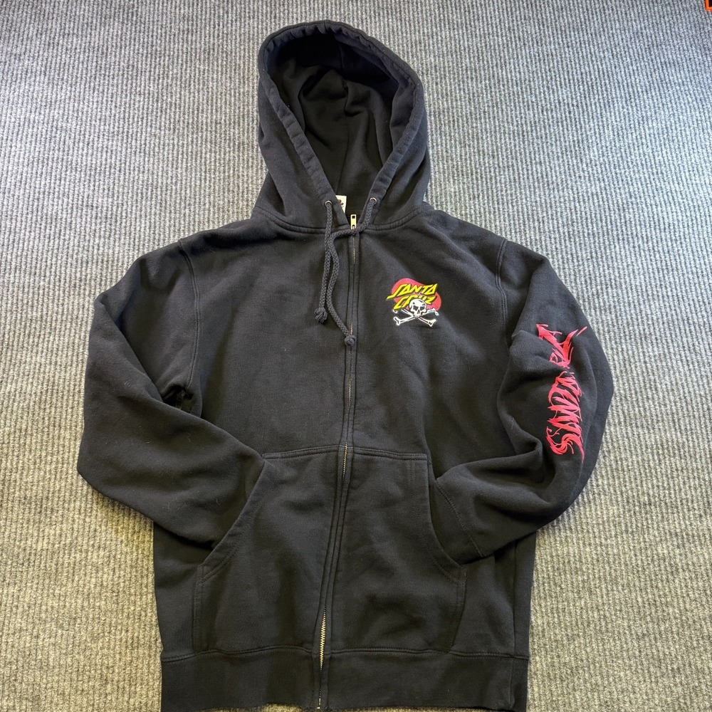 Santa Cruz Hoodie Mens S Black Zip Up Screaming Hand Skate Skull Sweatshirt